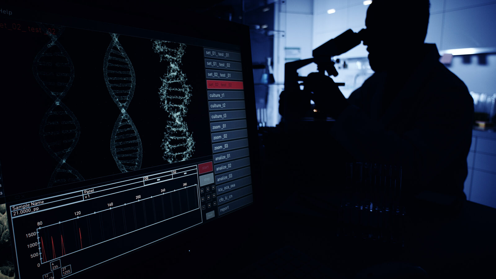 Researcher working at a laboratory bench